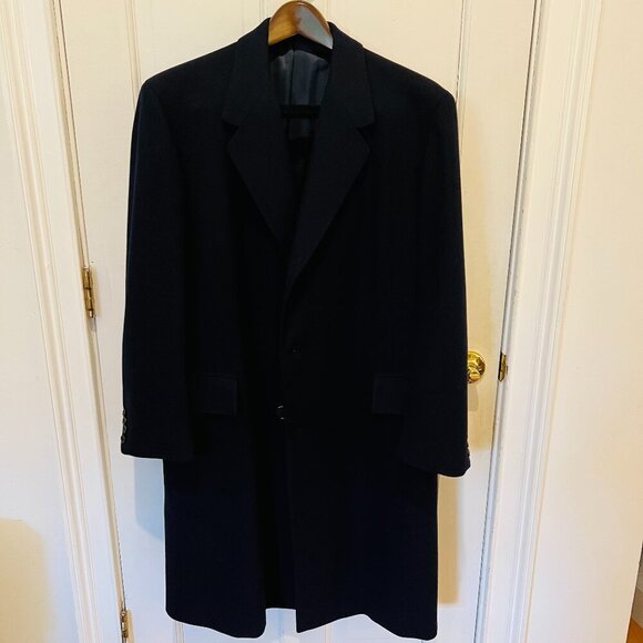 OXFORD CLOTHES Barrington Topcoat Men’s 40 Cashmere Herringbone Navy Vintage - Picture 1 of 16